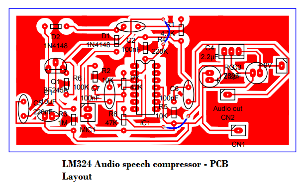 LM324 Microphone speech compressor PCB layout LM324 microphone speech compressor