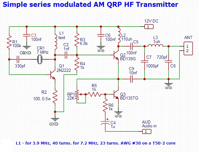 Simple series modulated AM QRP HF Transmitter