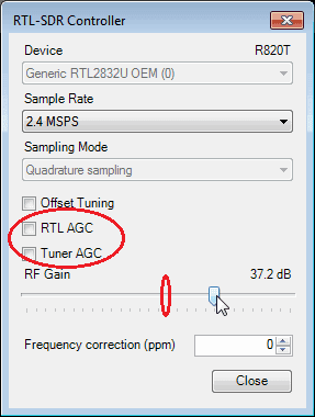 RTL SDR gain setting for weather satellites